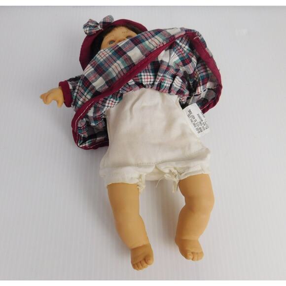 Vintage GiGo Toys Dolls PE Pellets Pink White Red White Plaid Dress Brown Hair - Picture 11 of 14